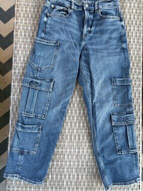 American Eagle Outfitters Distressed Blue Relaxed Cargo Jeans